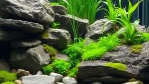 nature aquarium style with rocks and plants