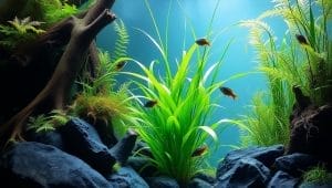 Aquarium environment with plants and hiding spots