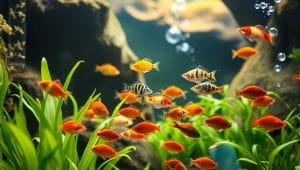 peaceful community aquarium with rasboras