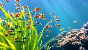 harmonious aquatic community with schooling fish